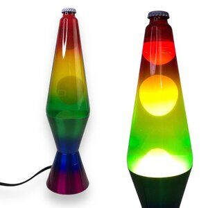 Vtg Y2K 2001 Lava Lamp Light 14" Rainbow Bottle Stand Wax Motion Iridescent Gift